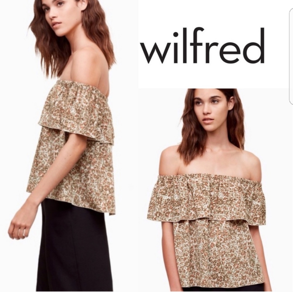 WILFRED XS Promener Blouse Off The Shoulder Animal Print XS ARITZIA
